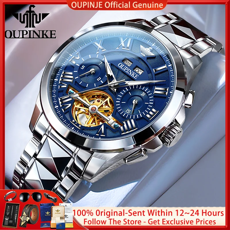 OUPINKE 3236 Men Watch Luxury Brand Automatic Mechanical Watch Fashion Butterfly Buckle Waterproof Sapphire Skeleton Men Watch