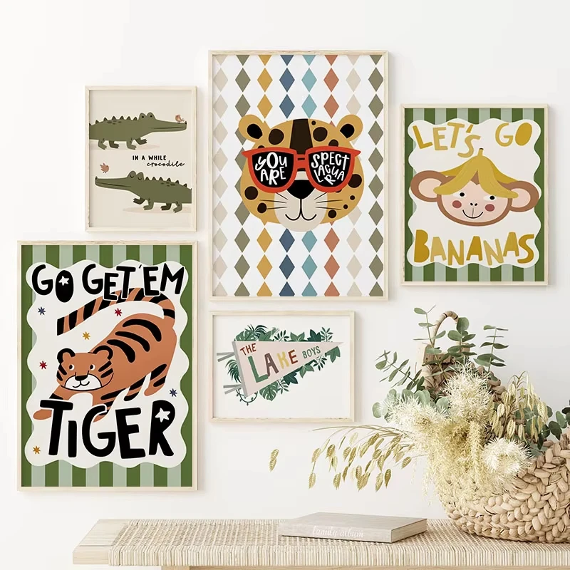 1PC Frameless Funy Tiger Elephant Giraffe Crocodile Nursery Wall Art Canvas Painting Animals Posters And Prints Room Decor