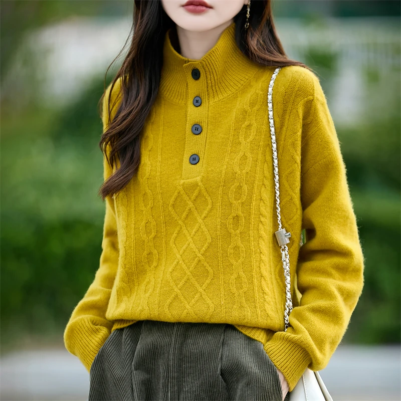 

Autumn And Winter New Cashmere Sweater Women's Semi-High Neck Thick Pullover Women's Knitted Pure Wool Bottoming Shirt Top
