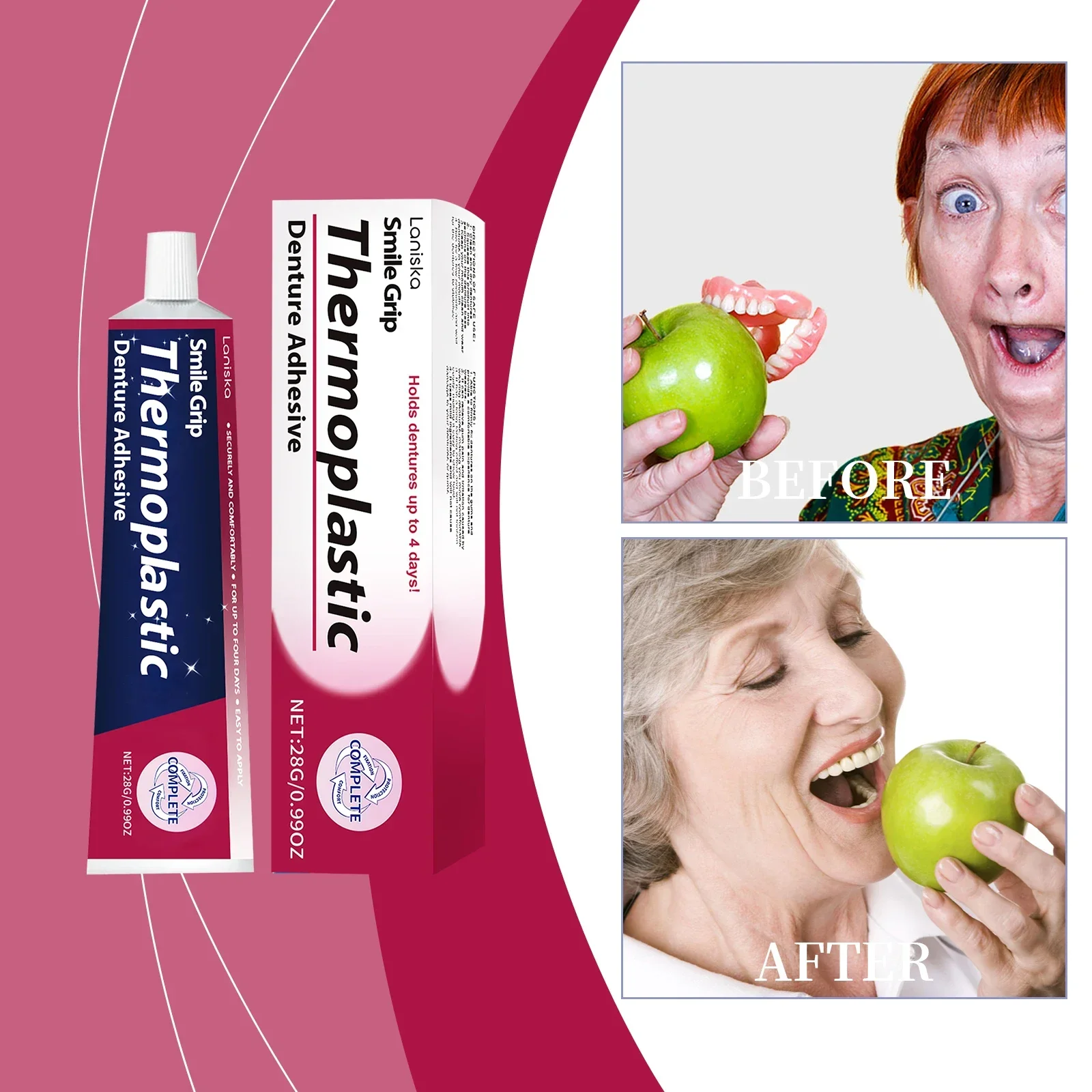 Adhesivos para dentadura postiza cómodos, pegamento para el cuidado de los dientes, Kit de reparación de dentadura termoplástica, cojín adhesivo, dentaduras postizas fijas de fricción