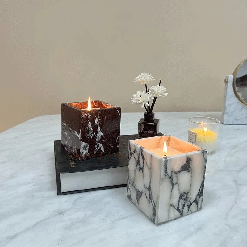 

Elegant Cafe Marble Candle Holder for Romantic Ambience Italian Style Aroma Stone Candle Stand Table Decor