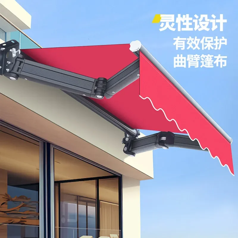 Awning Telescopic hand-cranked electric folding shrinking awning tarpaulin outdoor balcony courtyard facade awning