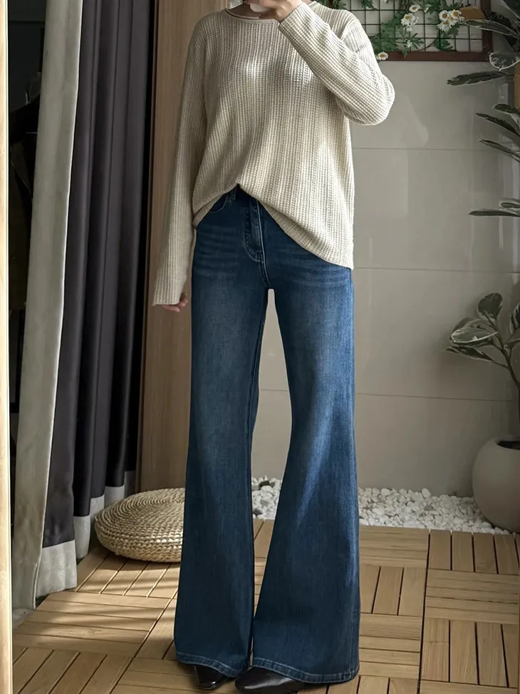 

Retro High Waist Bell Bot Jeans Women's New Sle plus Size Slimming Elastic Not Legging Pants Cotton Stretch Denim