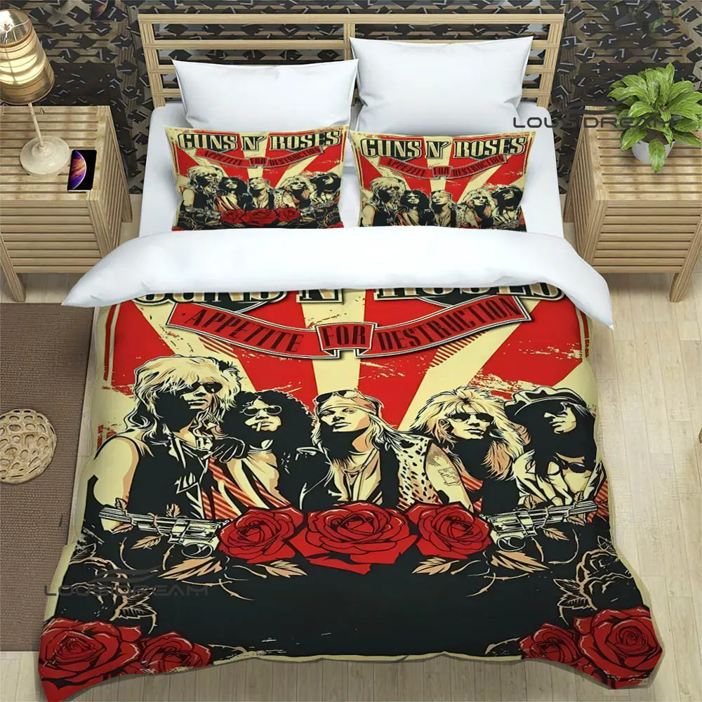 Imagem -02 - Guns Nroses Banda Retro Bedding Sets Requintado Cama Suprimentos Conjunto Capa de Edredão Cama Conjunto Cama Luxo Presente de Aniversário