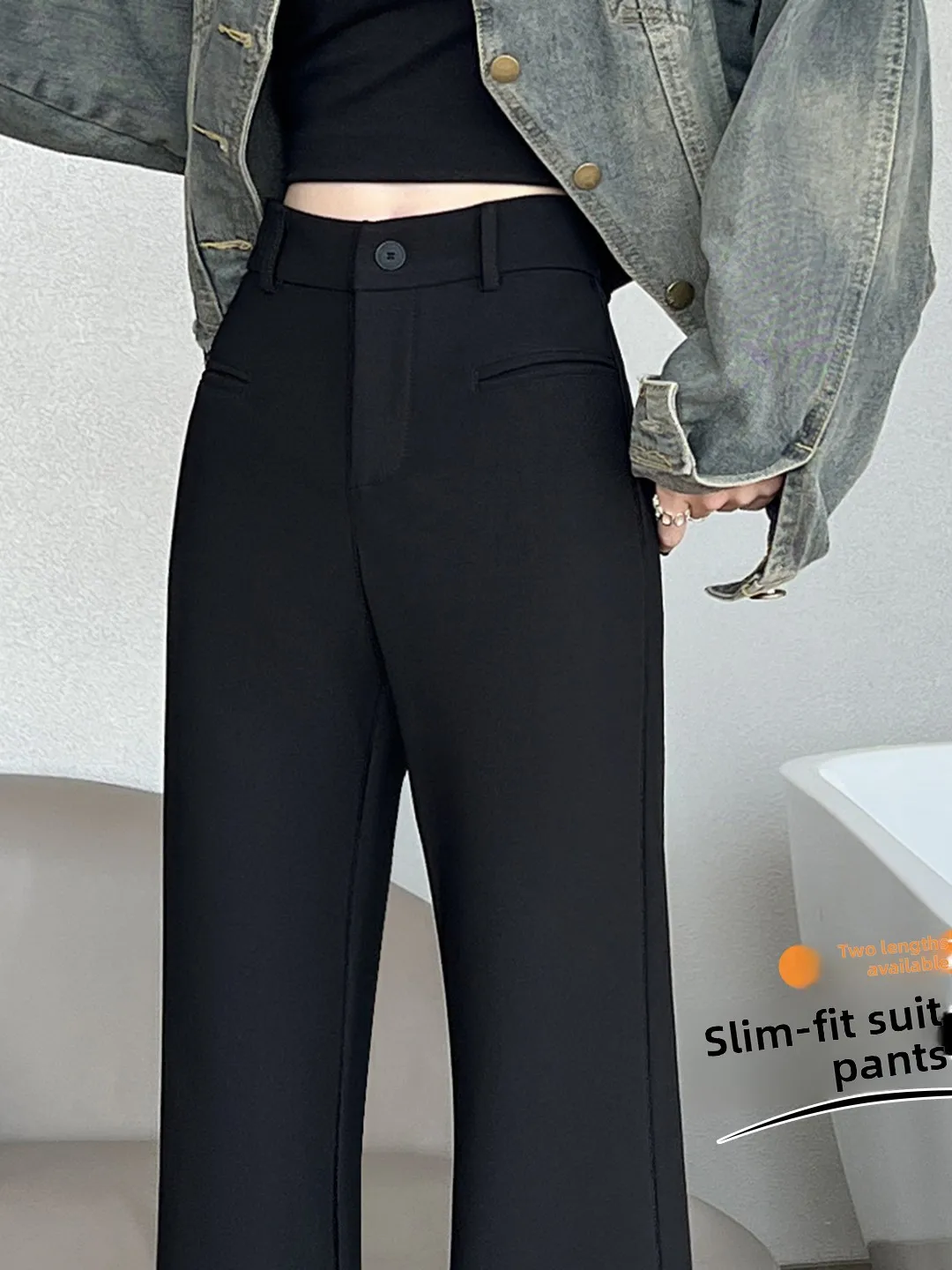 Black Suit Pants High Waist Slimming Casual Bell Bottoms Women's Fashion Spring Autumn High Elasticity Conceal Flattering