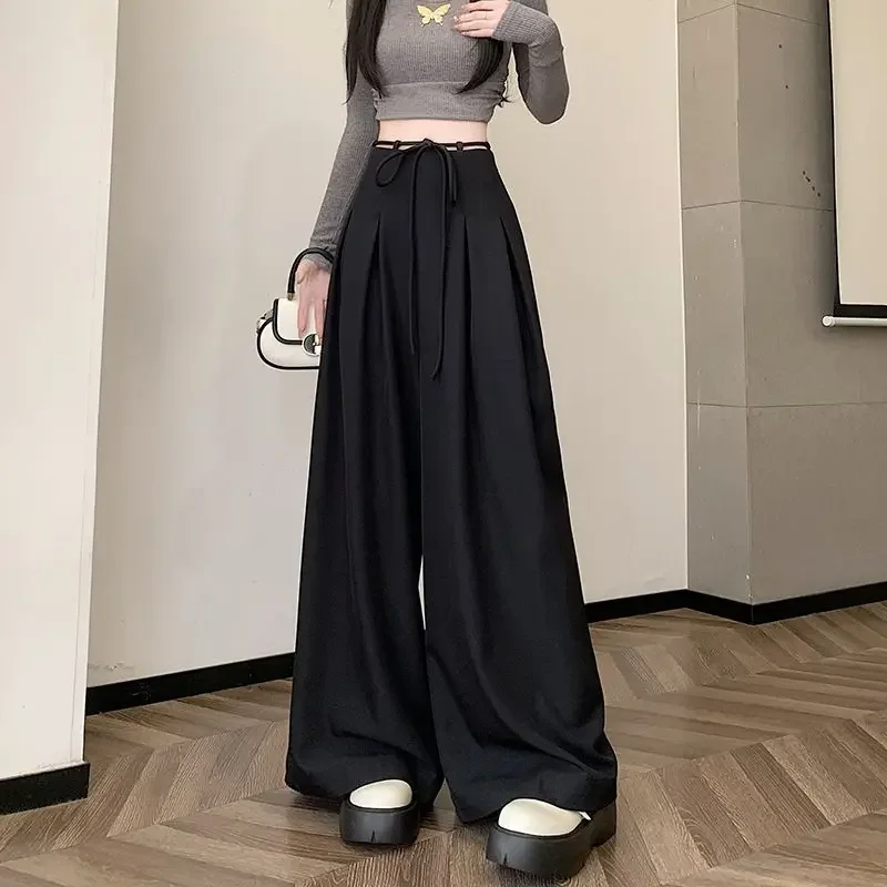 Gray Baggy Wide Leg Suit Pant Women's Pants Cotton Outfits All Medium Y2k Streetwear Slacks Vintage Classic Xxl Female Trousers