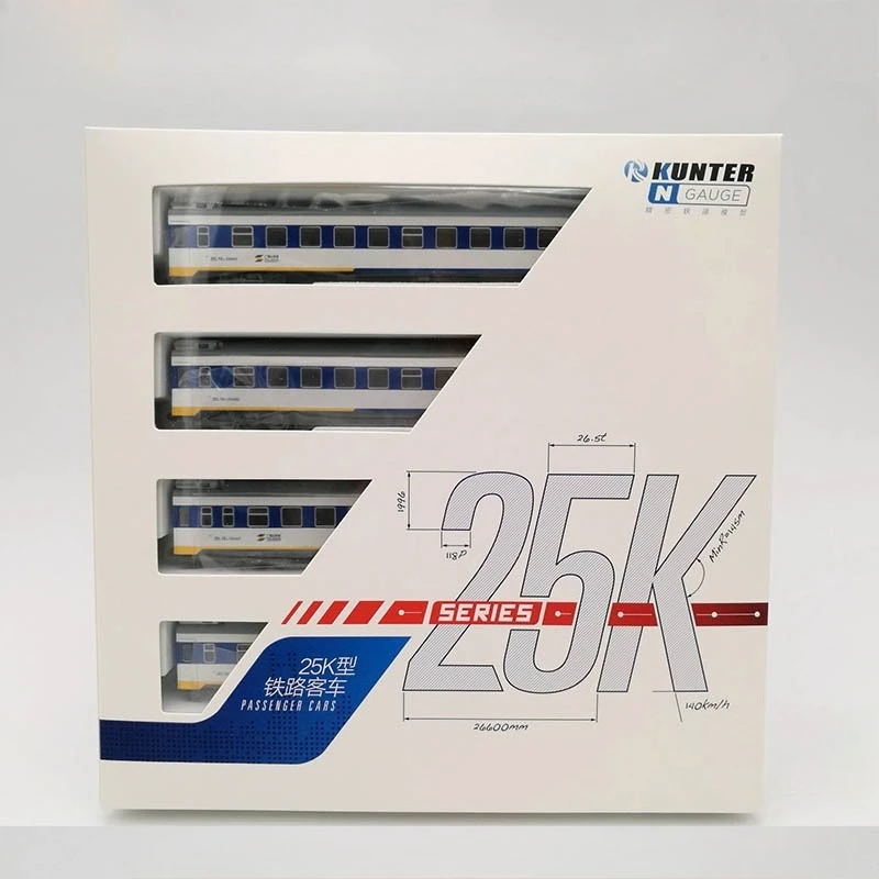 نموذج قطار KUNTER مقياس N 1/160 14-001K YZ25K مقعد صلب 25K مجموعة سيارة الركاب 4 أقسام مع قسم Guangtie Shantou الخفيف