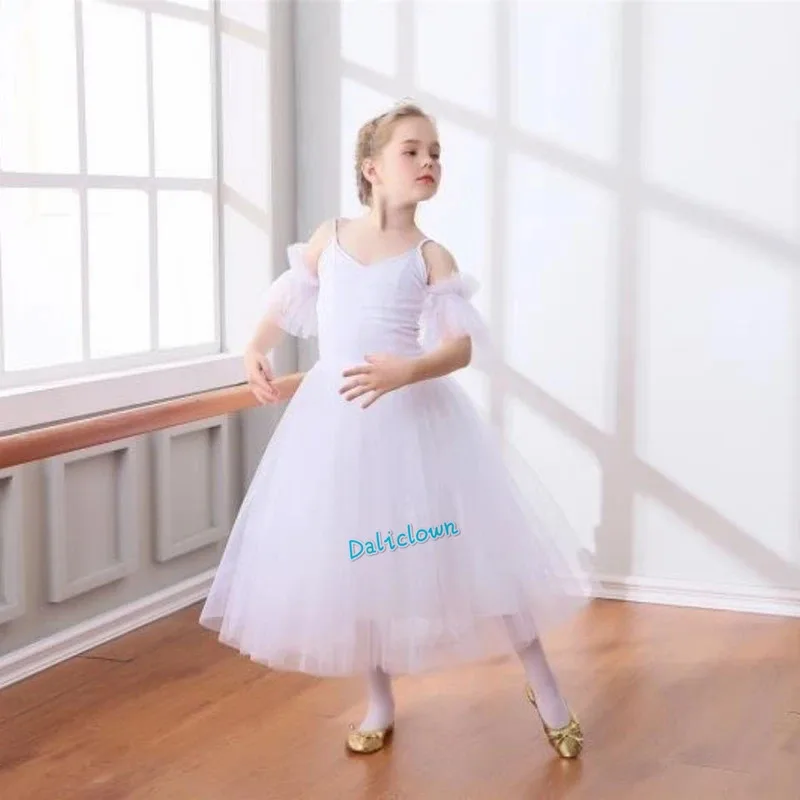Hhh 2025 tutú profesional lírico para niñas, vestido de Ballet de cisne blanco de tul largo, disfraz de bailarina de baile para niños