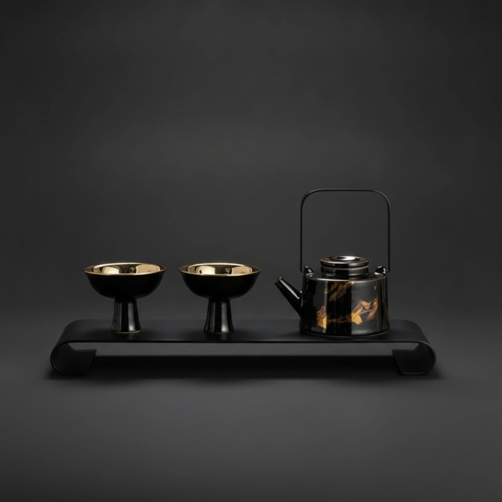 Footed Cups Ceramic Ware Glossy Finish Chinese Tea Set Black Tea Set