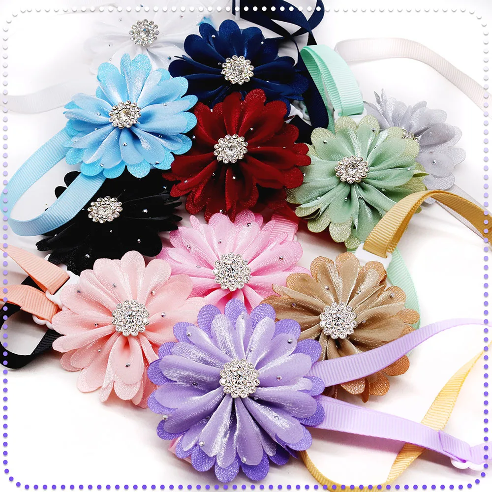 50PCS Dog Bowtie Fashion Diamond Flower Bow Tie Collar For Dogs Bowties Neckties Pet Grooming Dog Accessories For Small Dogs