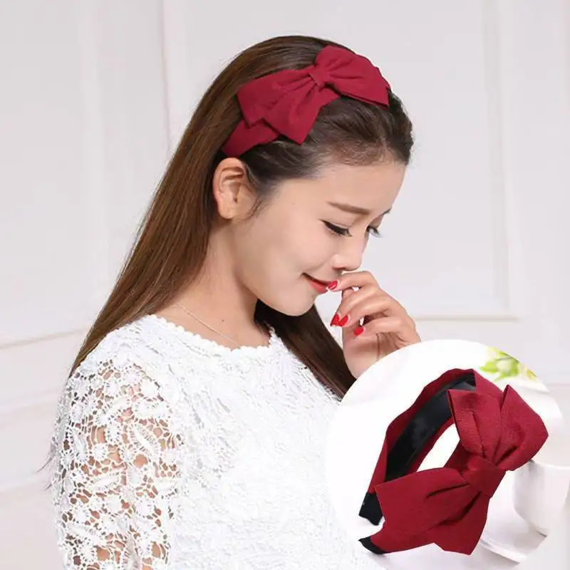 Wine Red Stylish Headbands for Women Korean Hairband Women\'s  New Vintage Bow Wide Edge Headband Hairpin Hairpin Jewelry