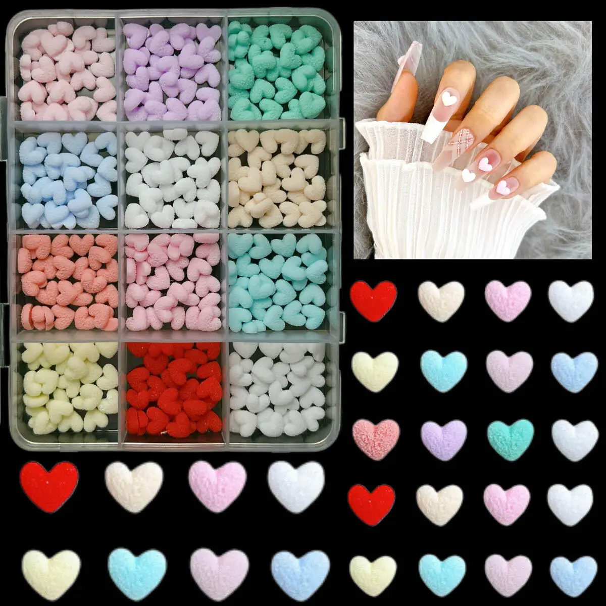 

1Box 3D Matted Luminous Peach Heart Resin Nail Art Decorations Solid color Minimalist Heart Nail Charms DIY Earrings Nails Parts