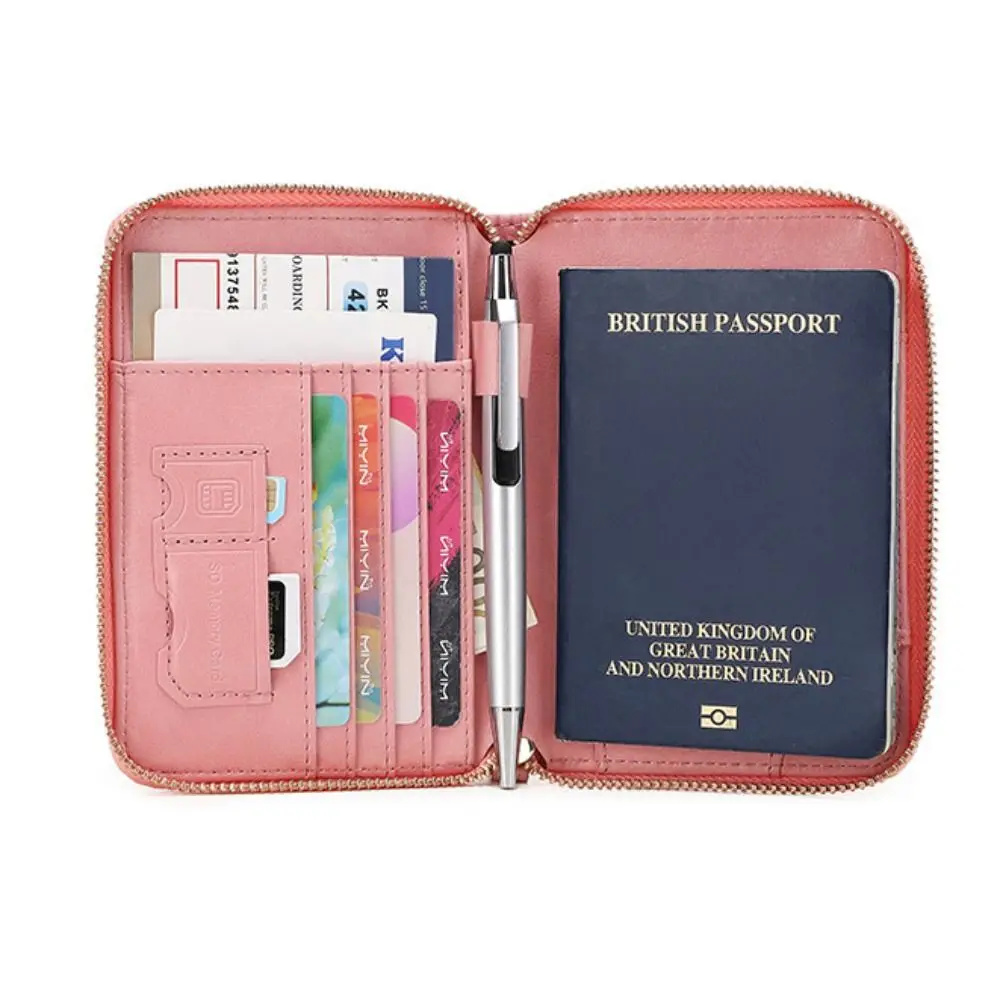 Waterproof Passport Cover with SIM Card Slots Card Case Airplane Check-in Leather Passport Bag Coin Purse Large Capacity