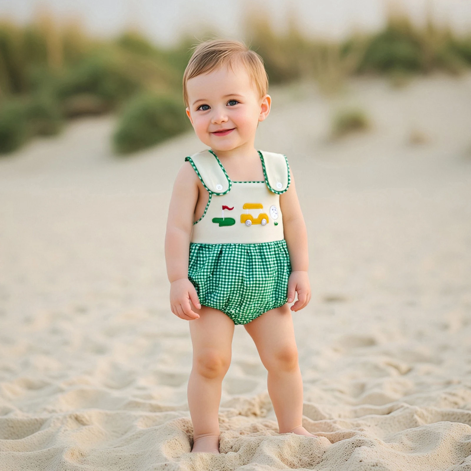 

0-18Months Infant Baby Boys Overalls Romper Casual Golf Embroidery Plaid Sleeveless Jumpsuit for Newborn Toddler Cute Clothes