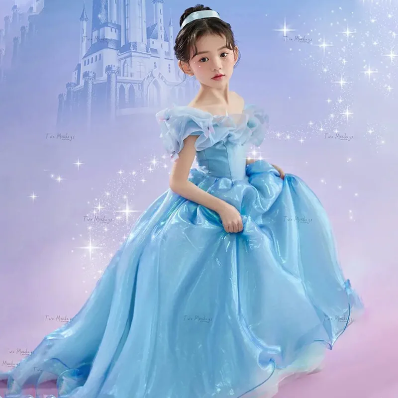 Children Formal Princess Dress Cinderella Piano Little Host Performance Dress Birthday Stylish Off-the-shoulder Puffy Dresses