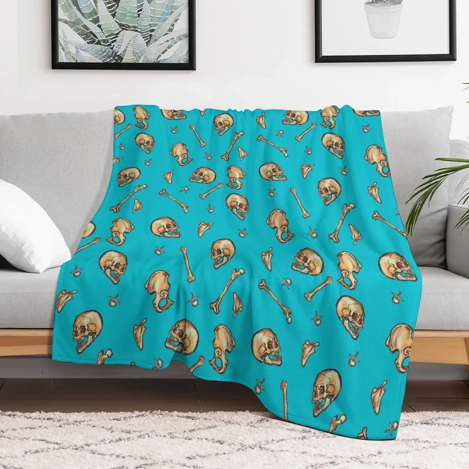 Bones (Teal) Throw Blanket Shaggy anime Blankets