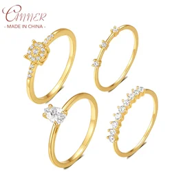 CANNER 925 Silver Simplicity Water Droplet Zircon Rings For Women 18K Gold Super Flash Single Row Clustered Shape Fine Jewelry