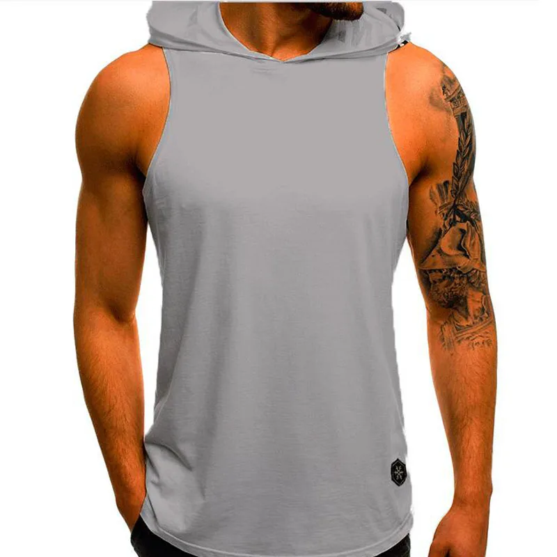 2023 Gyms Men Clothing Bodybuilding Hooded Tank Top for Men Summer Sleeveless Vest Sweatshirt Hoodies Fitness Man Tops MY075