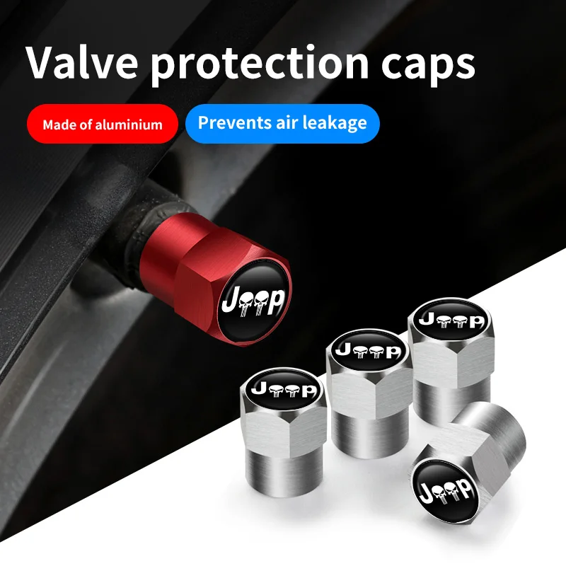 4Pcs Car Wheel Tire Valve Caps Dust Covers Accessories For Jeep Renegade Compass Grand-Cherokee Wrangler-JK Commander Trailhawk