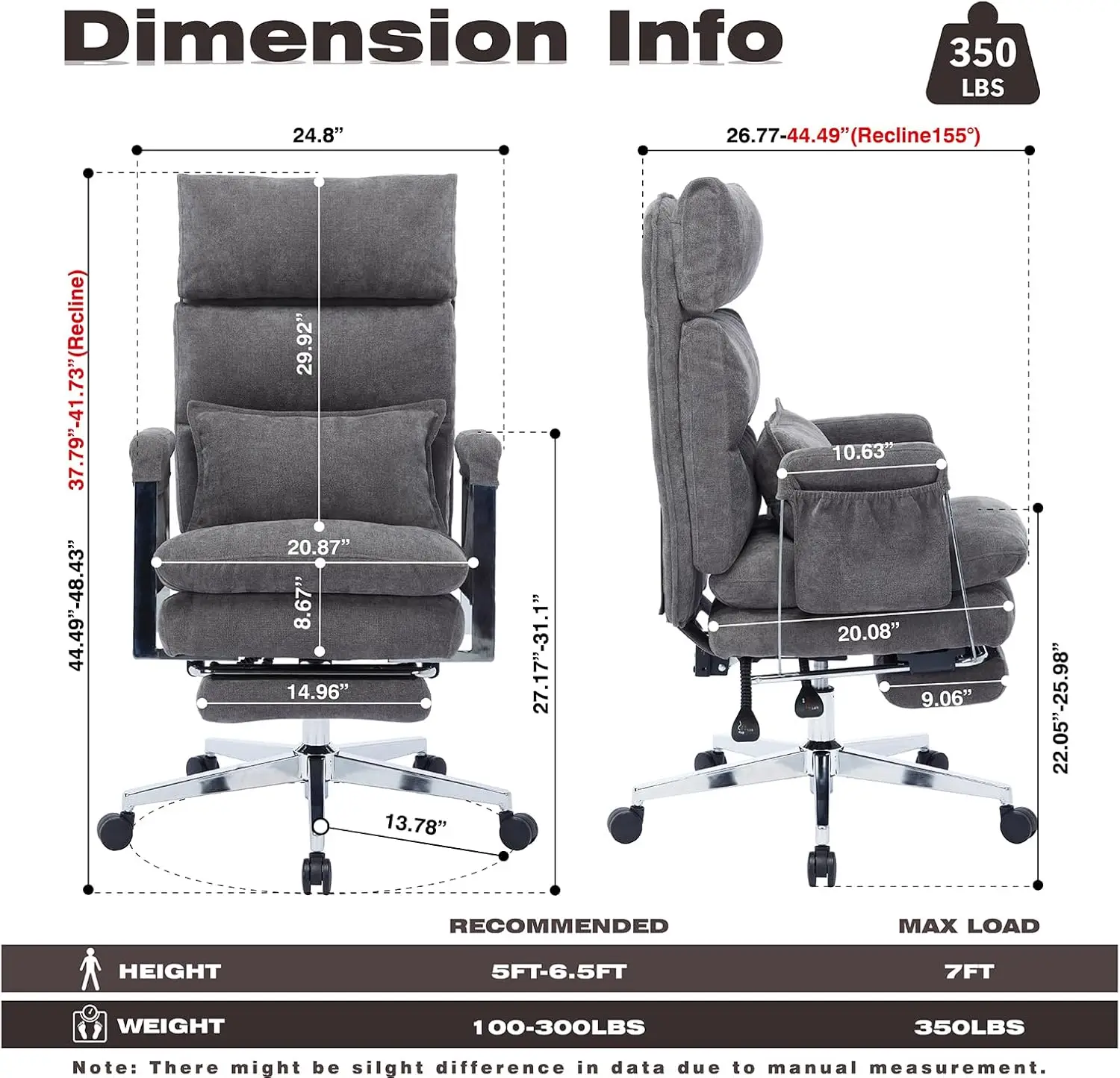 Big And Tall Fabric Computer Chair,Full Stainless Steel Comfy Ergonomic Home Office Chair With Foot Rest, Cute Chenille High