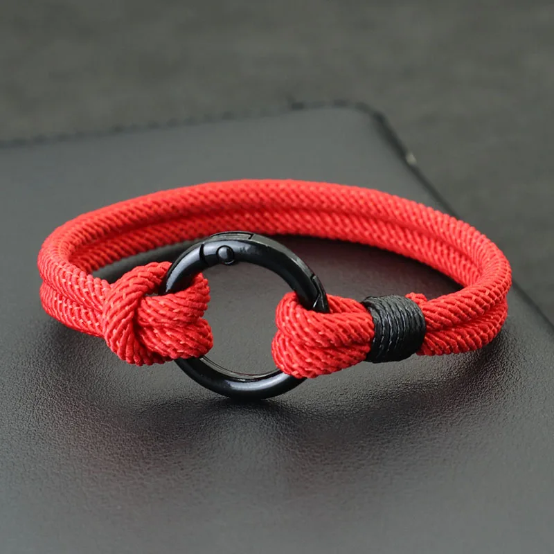 New Fahion Men Bracelet Rope Mountaineering Buckle Double Layer Lucky Red Thread Braclet Pulsera Hombre Accessories Hiphop Joias