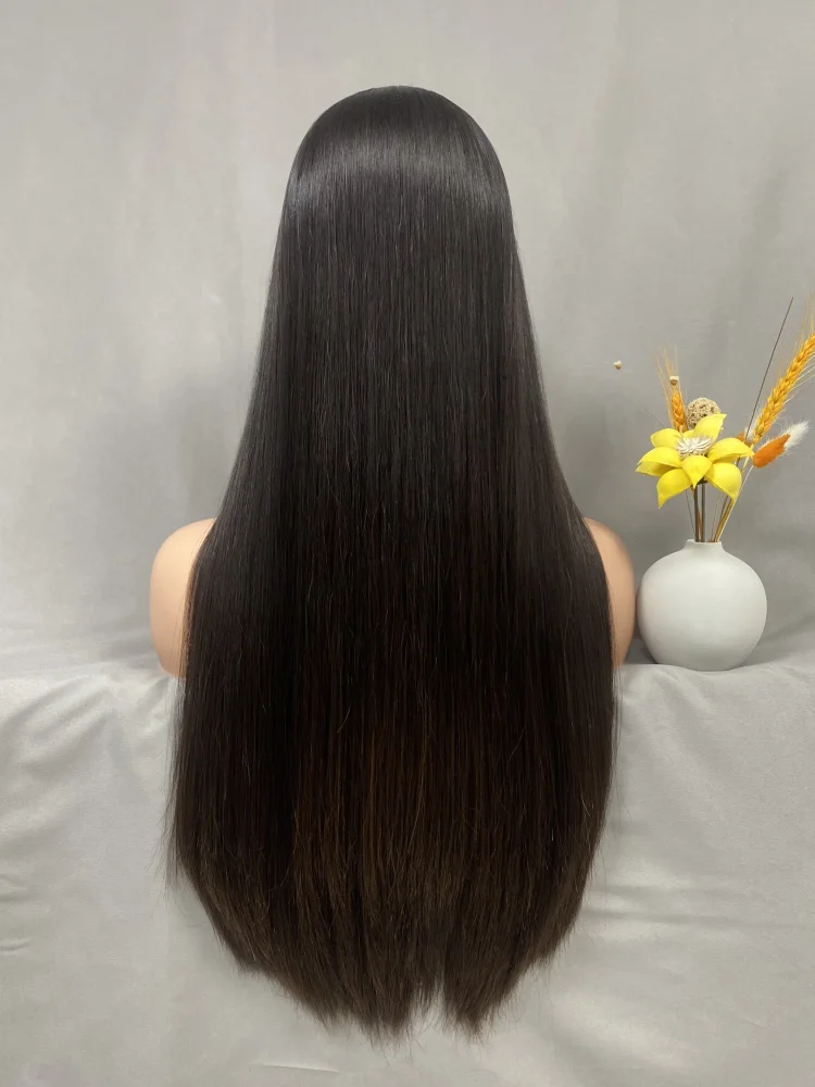 Lovely bone straight full head wig kosher wigs long length high density no short hair silk top invisible hairline jewish wig