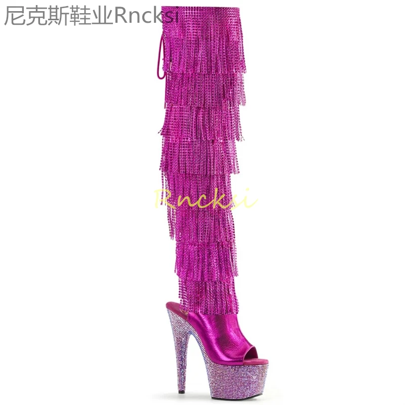 17cm High-heeled women\'s boots nightclub model knee-high boots sexy night pole dancing boots