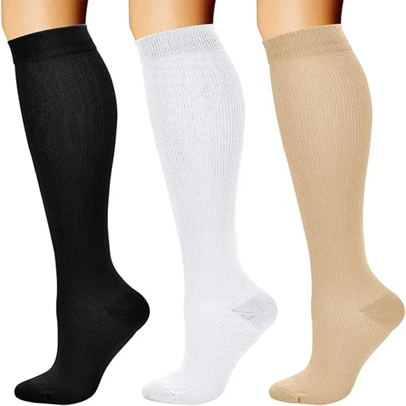 

3 пары компрессионных носков для женщин и мужчин, компрессионные носки до колена для медсестер, подходят для занятий спортом, бега, велоспорта, фитнеса, пеших прогулок, путешествий