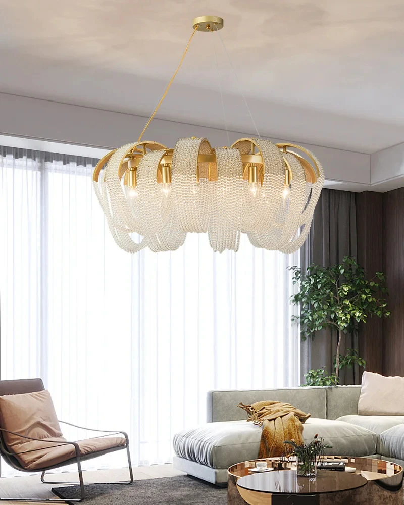 

American postmodern luxury tassel crystal chandelier, restaurant bedroom light, creative high-end LED chandelier YX856TB