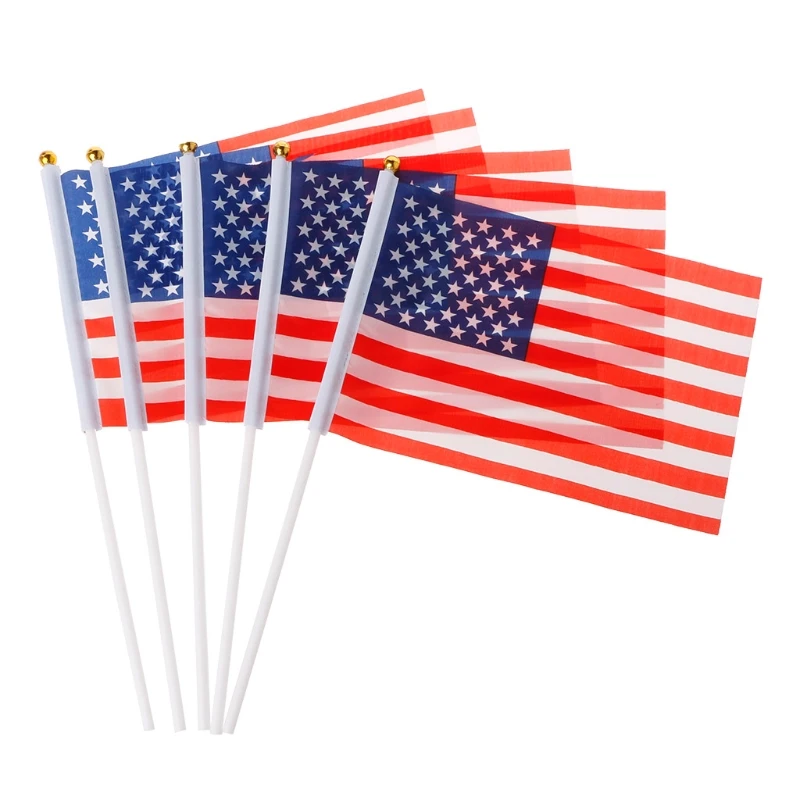 5 Pcs Mini American US USA National Flags Hand Waving Small for Banner Poles