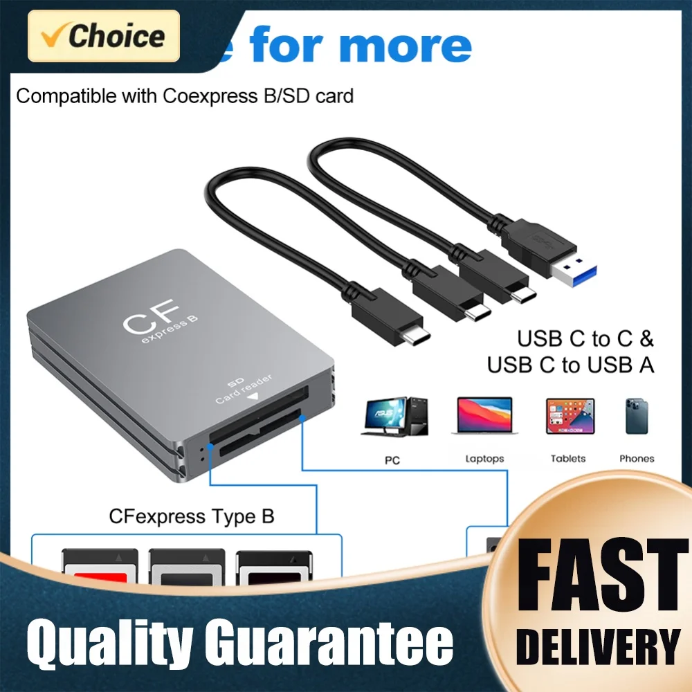 2 in 1 CFexpress Type B&SD Card Reader Cardreader Adapter USB 3.2 10Gbps Dual-Slot Support for Android/Windows/ OS for SLR