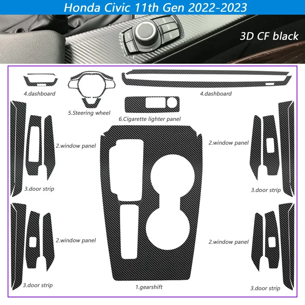 

For Honda Civic 11th Gen 2022-2023 Self Adhesive Car Stickers Carbon Fiber Vinyl Car stickers and Decals Car Styling Accessories