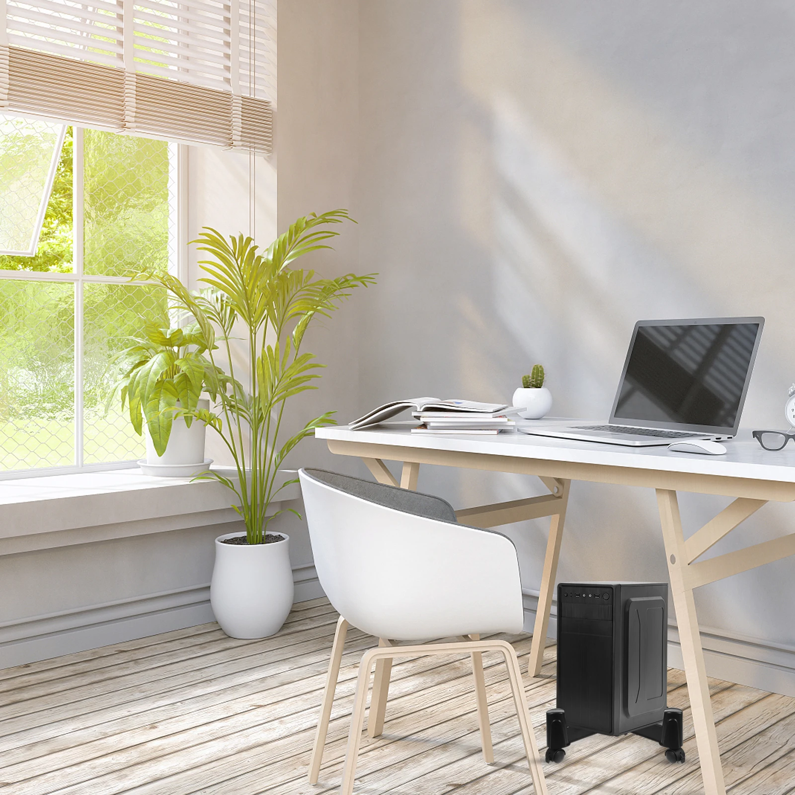 Computer Host Bracket CPU Stand for Home Office Desktop Adjustable Mobile Wheels -shaped Holder PC Tower