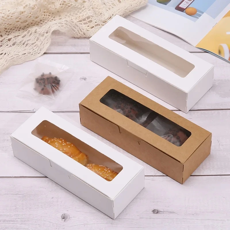5Pcs Rectangle Candy Macaron Boxes With Clear Window Baking Dessert Cake Packaging Paper Boxes For Wedding Birthday Party Decors