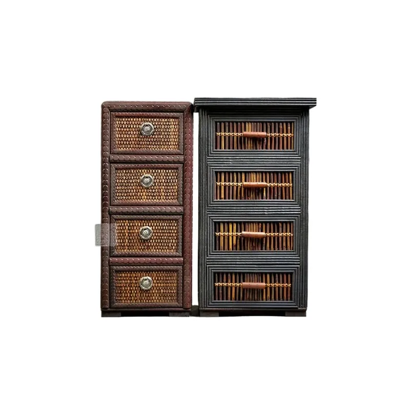 Bamboo woven antique drawer tea room tea side cabinet, retro small cabinet