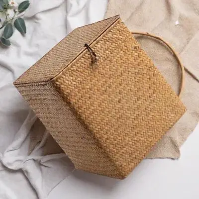 

Large Capacity Woven Picnic Hamper Straw Handwoven Storage Basket For Fruit Bread Eggs Home Organizer Vintage Container