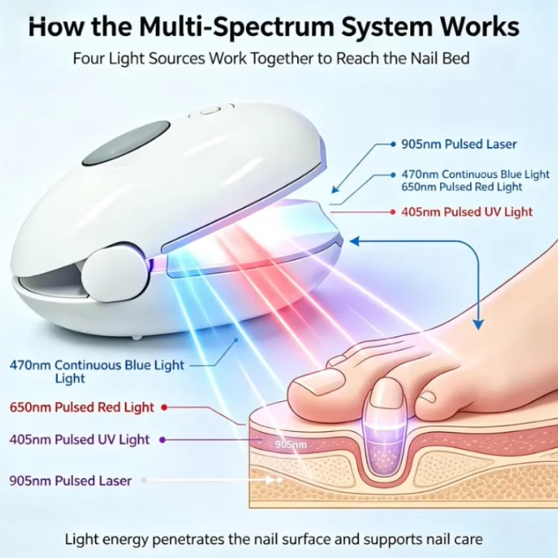 470nm 660nm 905nm Nail Repair Laser Device, Triple Wavelength Blue Red Infrared Light for Damaged Nails Home Care