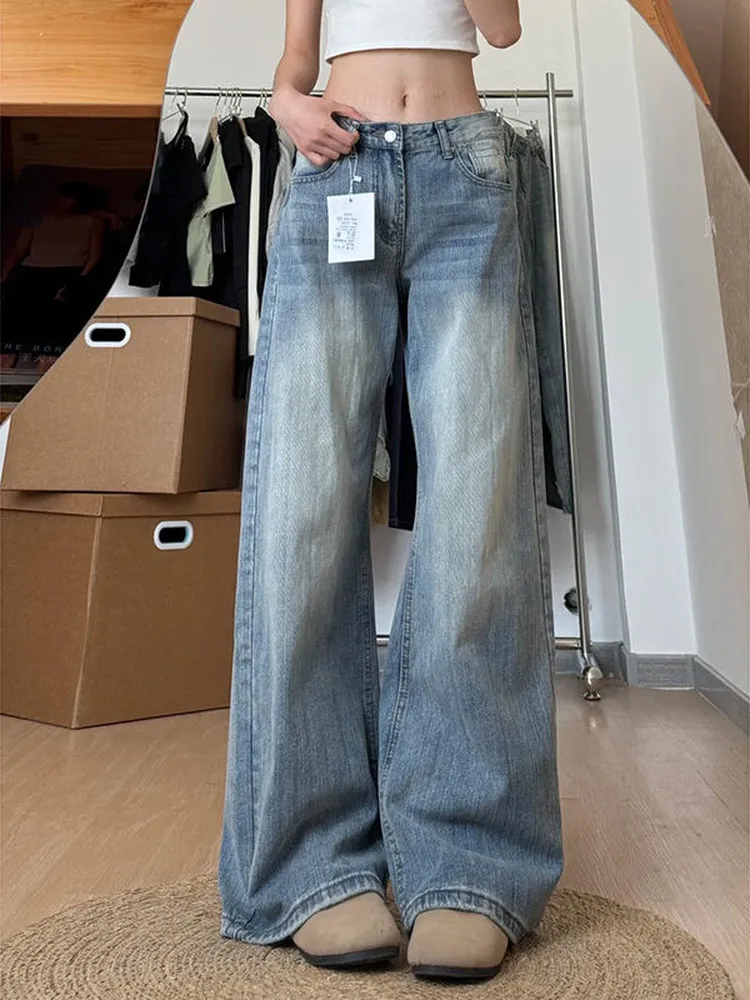 

High Waist Straight Leg Jeans Women's Loose Fit Bamboo Fiber Large Size Slimming Drapey Wide Leg Floor Length Casual Pants