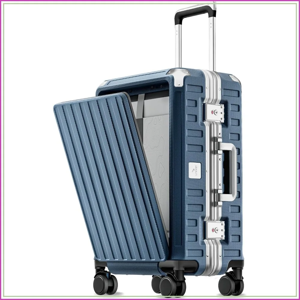 Front Opening Zipperless Carry On Suitcase, Ocean Blue, Lightweight Travel Luggage