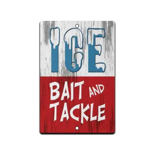 TIN SIGN Ice Bait Tackle Fish Fishing Beach Lake House Metal Sign Décor