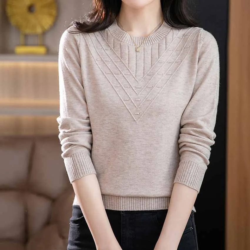 Elegant Mother Pullover Shirt Round Neck Autumn Winter Pull Sweater Women Long Sleeve Tops Knittting Sweaters Femme Jumper