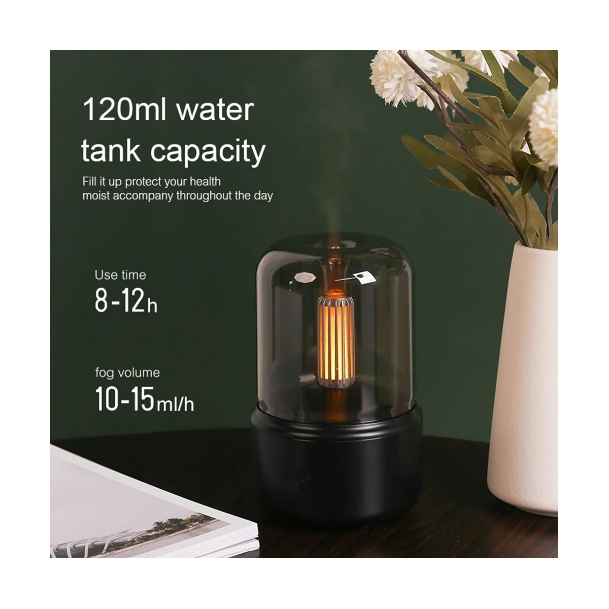 120ML Candlelight Aromas Diffuser USB Home Air Humidifier Cool Mist Maker Fogger Essential Oils LED Night Light A