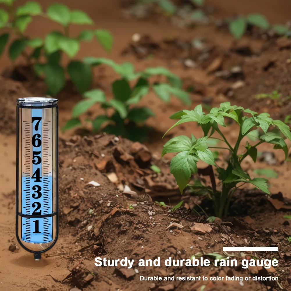 

Outdoor Rain Measure Gauge Large Clear Number Adjustable Height with Thickened Plastic Tube & Metal Stake for Yard Lawn Garden