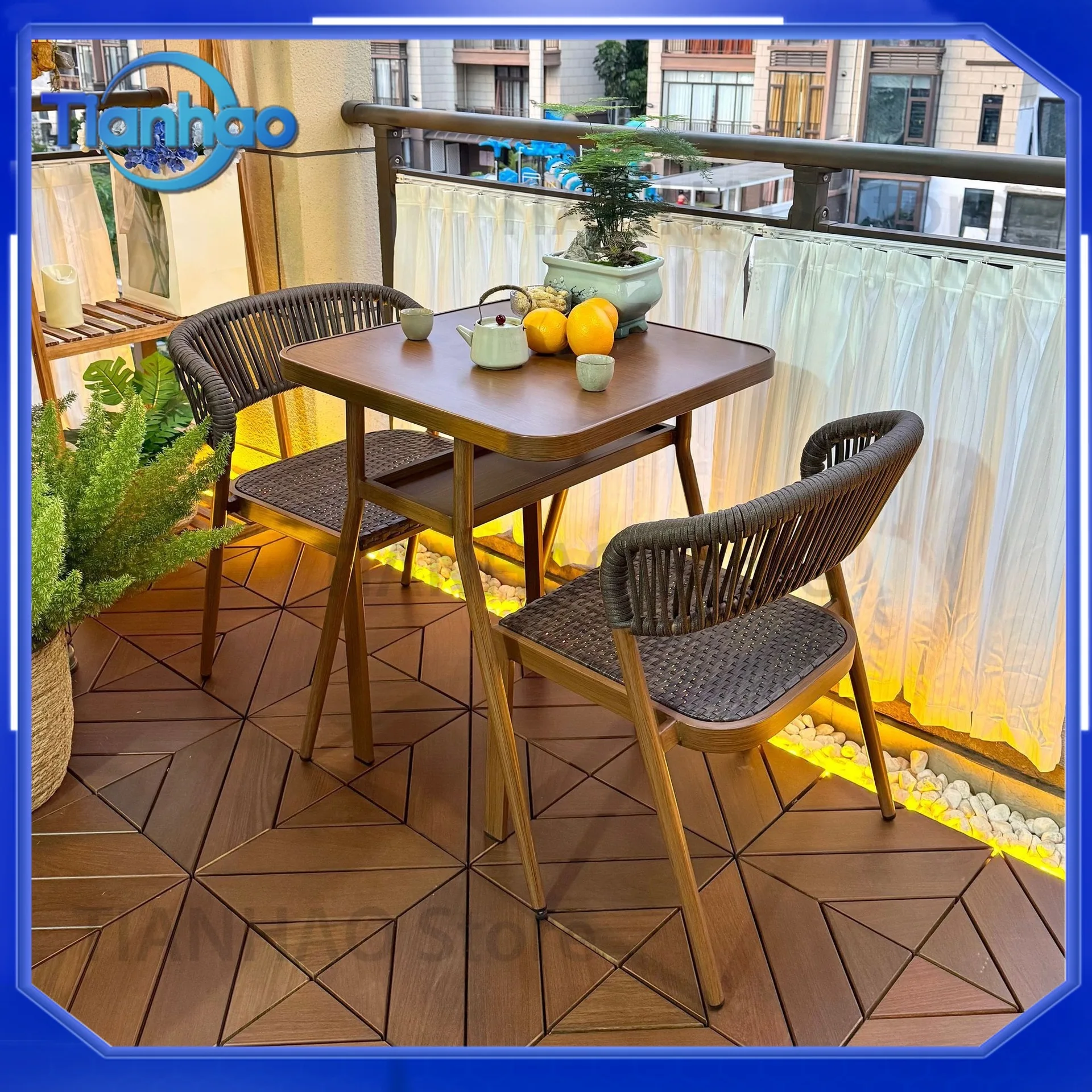Outdoor Wicker Patio Coffee Table Set with Backrest Chairs and Tea Table for Outdoor Living Space Balcony Garden