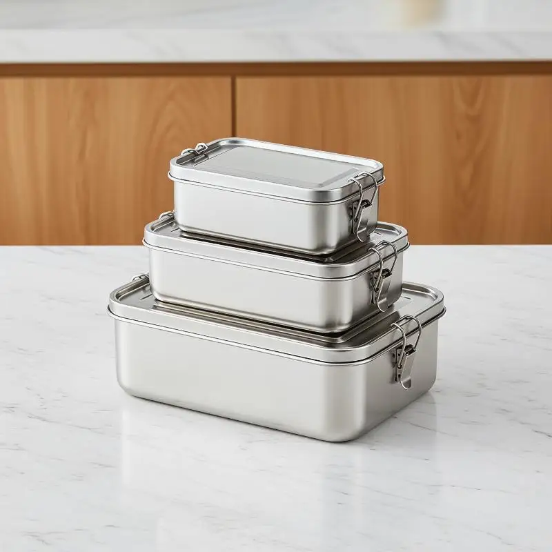 [J] 304 Stainless Steel Lunch Box Bento Box Metal Food Storage Container With Locking Clasp Suitable For Work And School - view 6