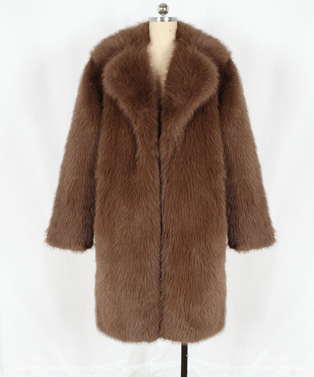 

Men’s Faux Fur Coat Winter Warm Long Sleeve Lapel Collar Open Front Jacket Overcoat Outwear