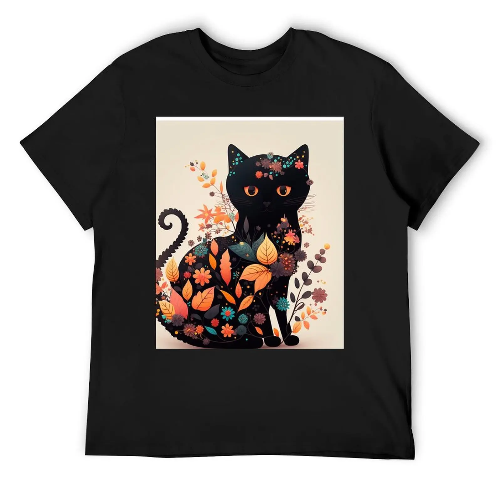 

Black cat with flowers art T-Shirt vintage clothes shirts graphic tees anime figures anime tshirt workout shirts for men