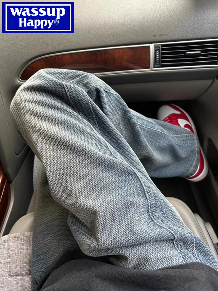 

Мужские свободные джинсы прямого кроя Wassup Happy: летние, модные, в американском ретро-стиле, со звездным узором, длинные брюки из хлопковой смеси для весны