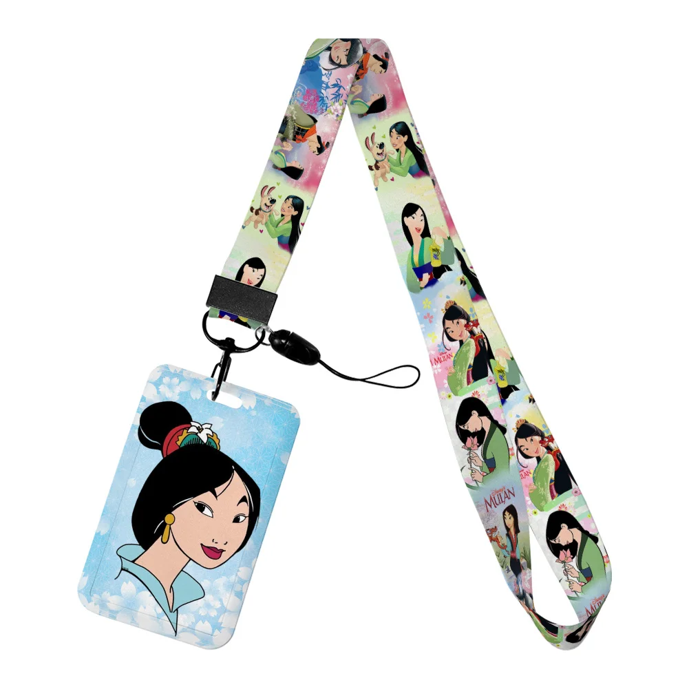 

Disney Mulan Princess Work Card Holder Work Name Badge Holder with Keychains Student Id Card Lanyard Holder Accessories