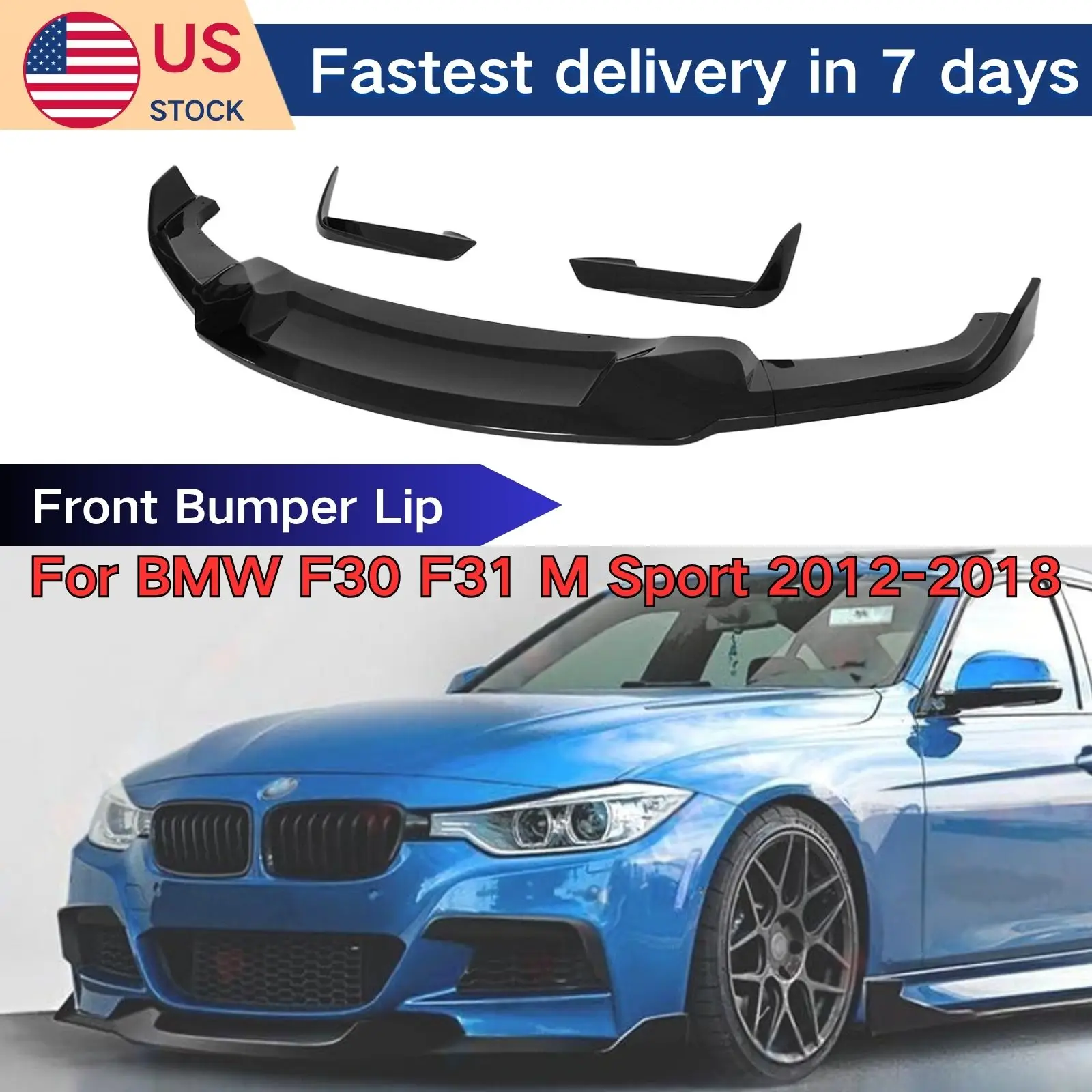

For BMW 3 Series F30 F31 M Sport 2012-2018 Front Bumper Lip Glossy Black Carbon Fiber Print Car Accessories Body Kit Palstic